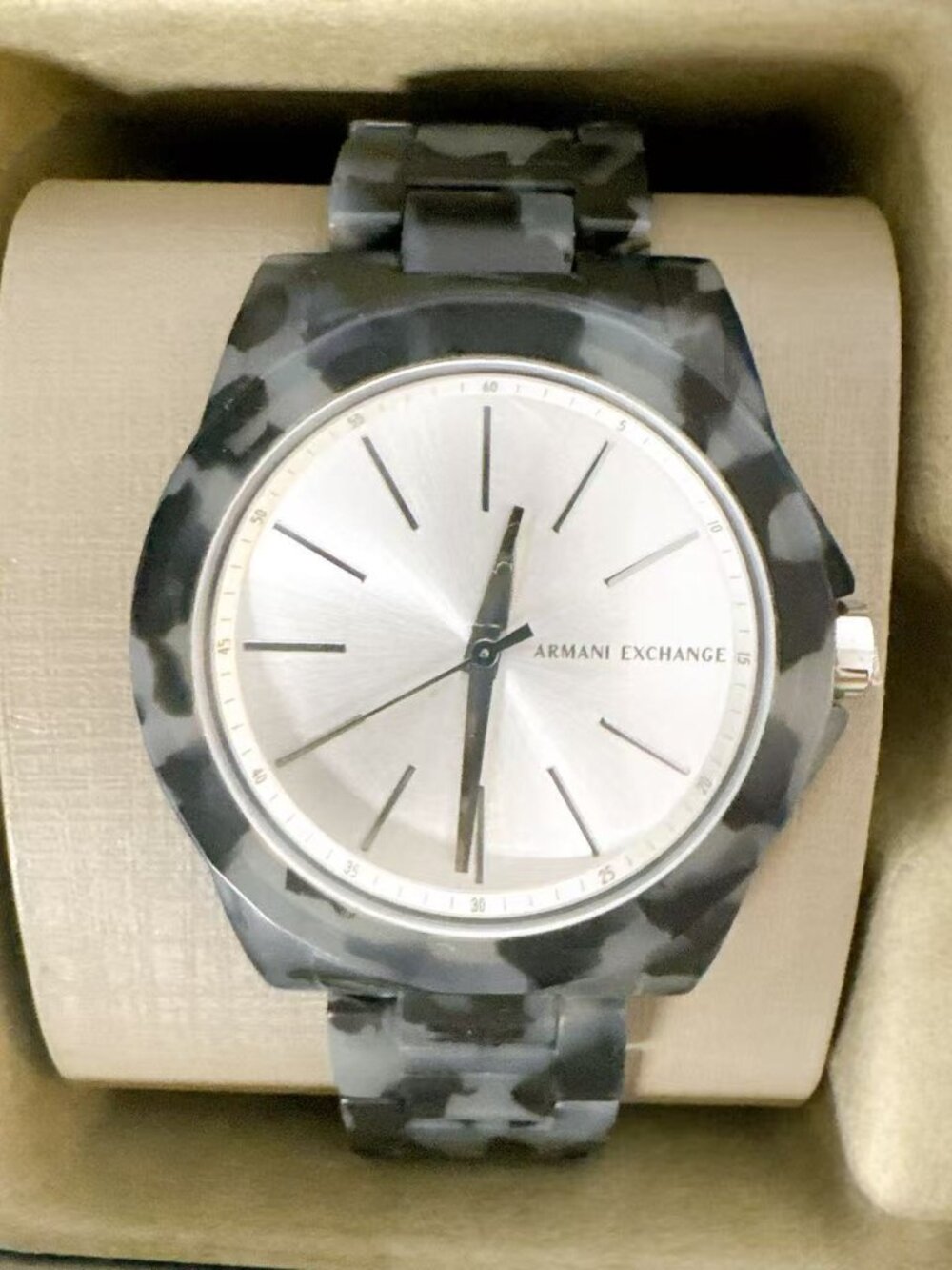 Armani Exchange AX4343 Lady Banks Grey Camo Acetate Quartz Watch